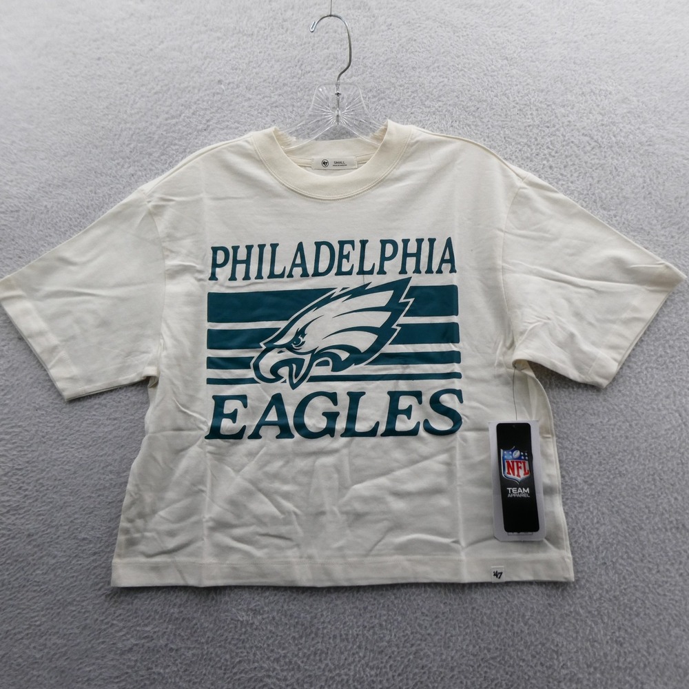 47 Brand Shirt Women Small Philadelphia Eagles Cream Short Sleeve Cotton NFL